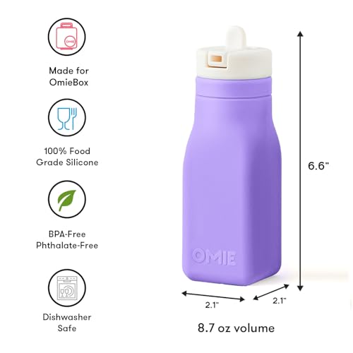 Omie OmieBox Reusable Silicone Water Bottle - 8.7 oz, Straw Top, BPA-Free & Phthalate-Free, Leak-Proof (Purple) (OmieBox Sold Separately) - Image 4