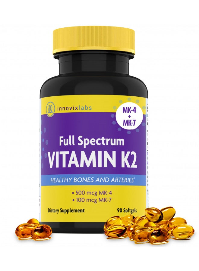 InnovixLabs InnovixLabs Full Spectrum Vitamin K2 with MK-7 and MK-4, All-Trans Bioactive K2, 600 mcg K2 per Pill, Soy & Gluten Free, Non-GMO, 90 Capsules, Supports Healthy Bones & Arteries Vitamin K2 MK7 + MK4 - Image 1