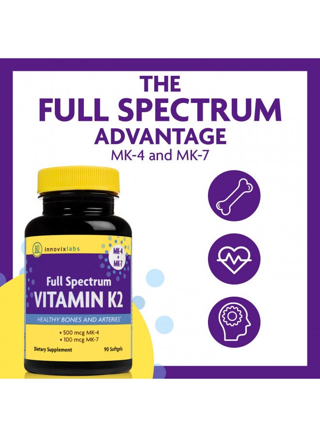 InnovixLabs InnovixLabs Full Spectrum Vitamin K2 with MK-7 and MK-4, All-Trans Bioactive K2, 600 mcg K2 per Pill, Soy & Gluten Free, Non-GMO, 90 Capsules, Supports Healthy Bones & Arteries Vitamin K2 MK7 + MK4 - Image 2