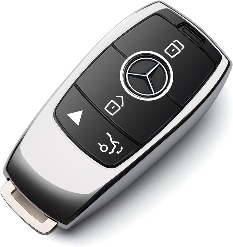 ZSPDACC Compatible with Mercedes Benz Key Fob Cover Silver car Key Chain case Protector Holder E300 E350 E400 E450 A220 CLA250 C300 GLA250 GLB250 GLC300 GLE350 GLE450 GLE580 G550 C43 E53 Accessories - Image 1