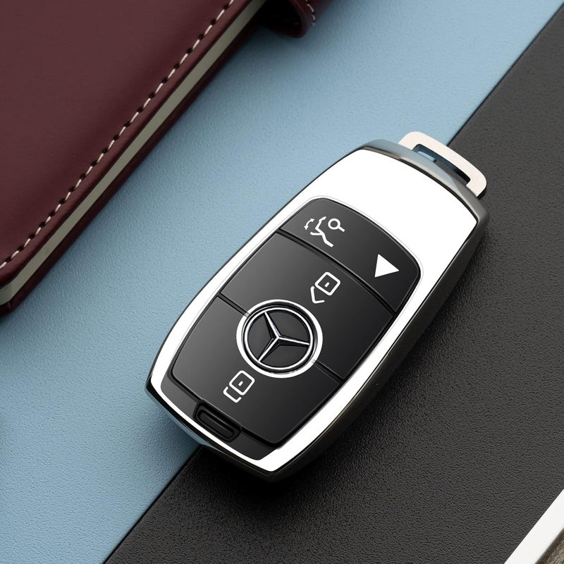 ZSPDACC Compatible with Mercedes Benz Key Fob Cover Silver car Key Chain case Protector Holder E300 E350 E400 E450 A220 CLA250 C300 GLA250 GLB250 GLC300 GLE350 GLE450 GLE580 G550 C43 E53 Accessories - Image 5
