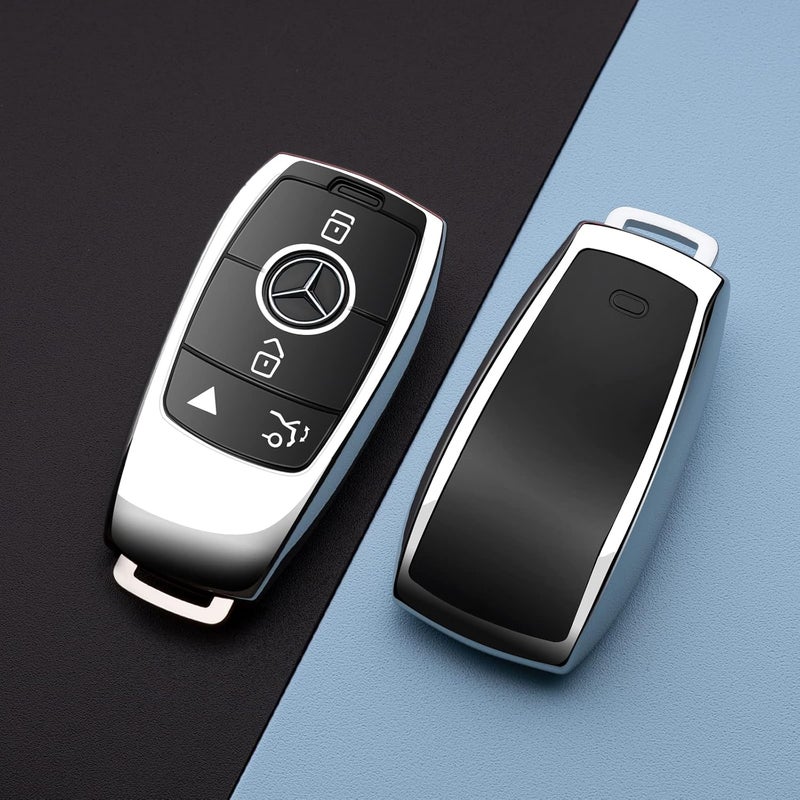 ZSPDACC Compatible with Mercedes Benz Key Fob Cover Silver car Key Chain case Protector Holder E300 E350 E400 E450 A220 CLA250 C300 GLA250 GLB250 GLC300 GLE350 GLE450 GLE580 G550 C43 E53 Accessories - Image 4