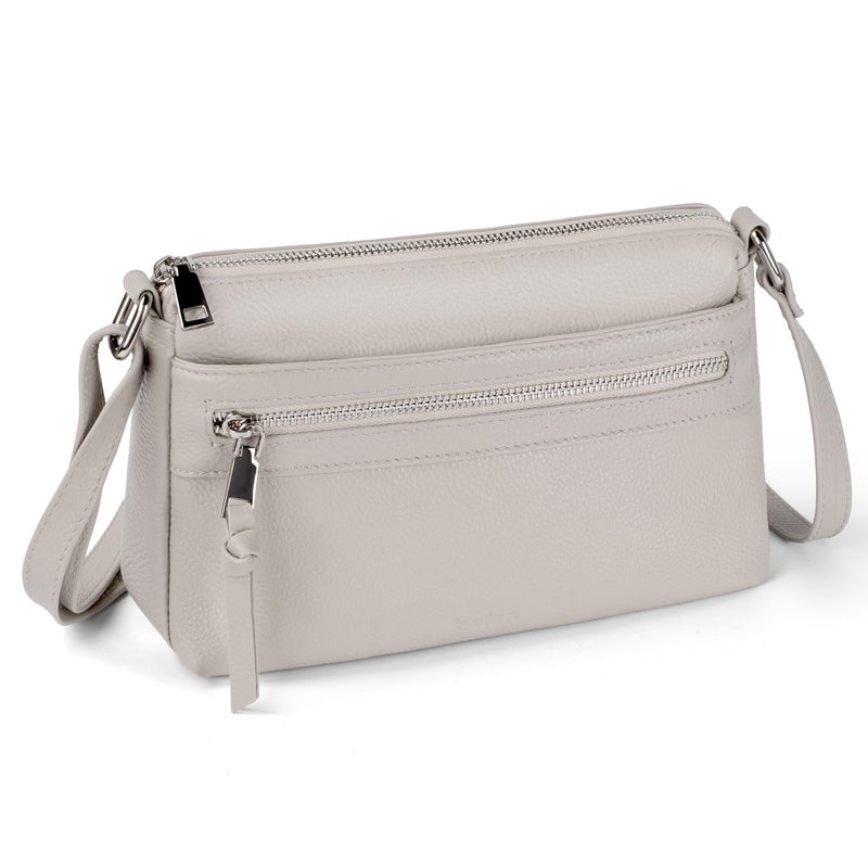 befen Genuine Leather Small Crossbody Bags for Women Ladies Triple Zip Shoulder Purses Bag Cell Phone Leather Handbag with RFID Card Slots Beige Grey - Image 1