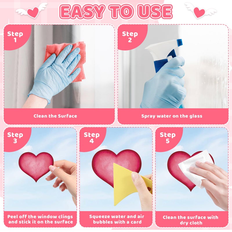 Sealmic 9 Sheets Valentines Day Window Clings Set St Patricks Shamrock Window Stickers Easter Egg Windows Decals Red Pink Heart Valentine Decorations for Glass Home Bathroom Office Spring Party Supplies Large - Image 3