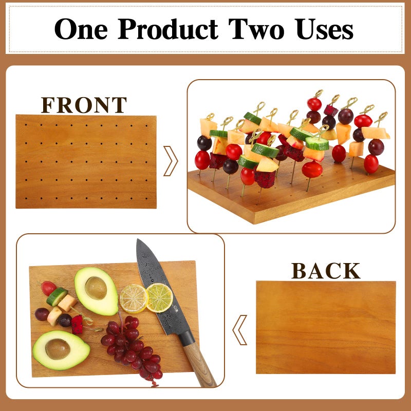 Blulu Wooden Food Skewer Holder Pick Stand and Display Holder Catering Appetizer Fruit Skewer Stand Food Display Rectangular Board with Holes for Catering(11.42 x 7.87 Inch,Rectangle Style) - Image 3