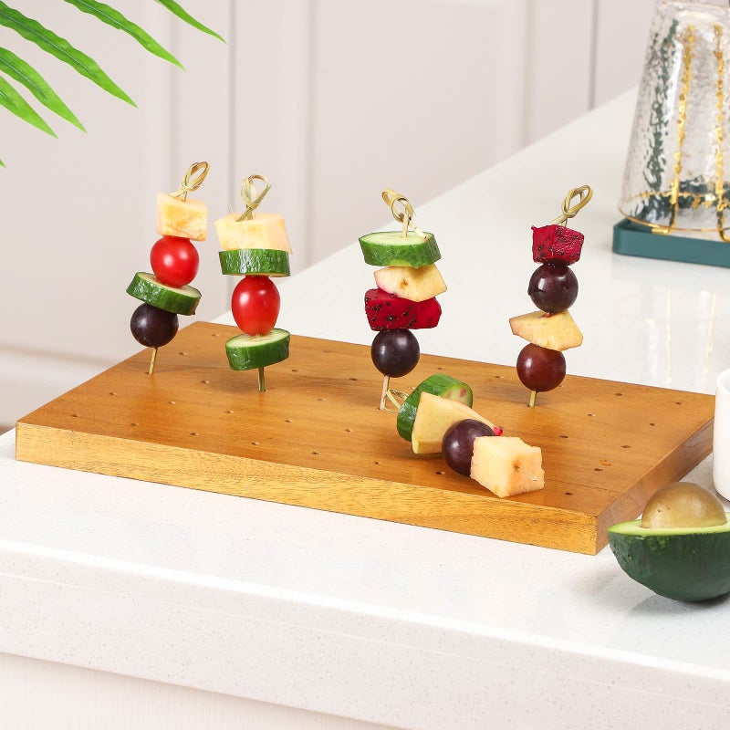 Blulu Wooden Food Skewer Holder Pick Stand and Display Holder Catering Appetizer Fruit Skewer Stand Food Display Rectangular Board with Holes for Catering(11.42 x 7.87 Inch,Rectangle Style) - Image 4