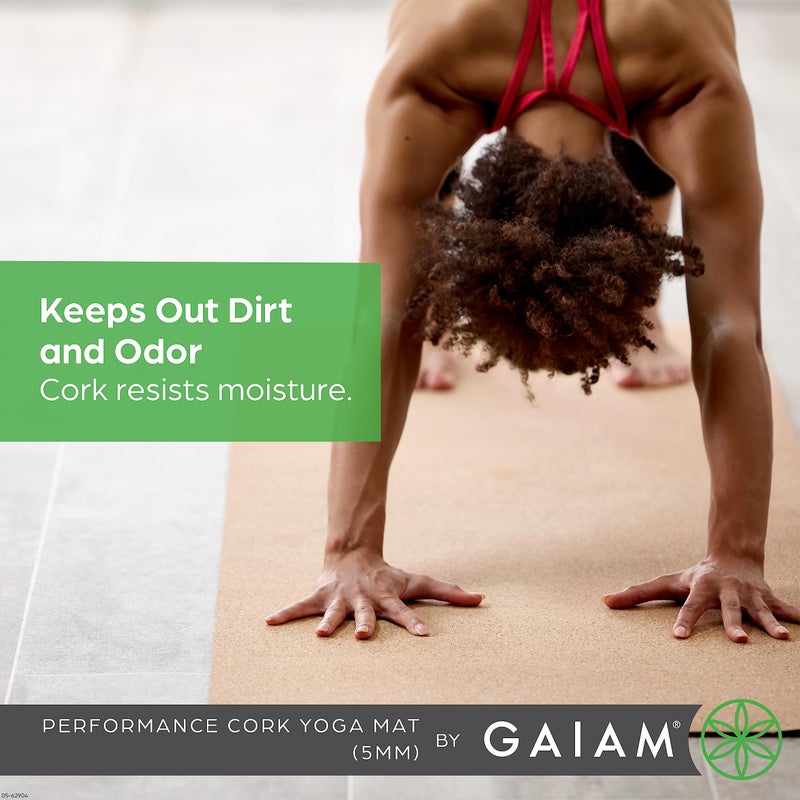 Gaiam Cork Yoga Exercise Mat | Natural Sustainable Cork Resists Sweat and Odors | Non-Slip TPE Backing Prevents Slipping| Great for Hot Yoga, Pilates, Fitness Working Out (68" x 24"x 5mm Thick) - Image 3