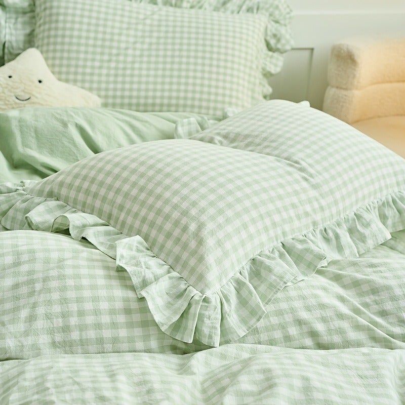 3pcs Pink Checkered Duvet Cover Set with 1* Duvet Cover + 2* Pillowcases, Geometric Pattern, Fresh Print, Soft and Comfortable, Suitable for Bedroom & Guest Room, All-Season Use, Machine Washable, Dorm-Friendly - Image 4