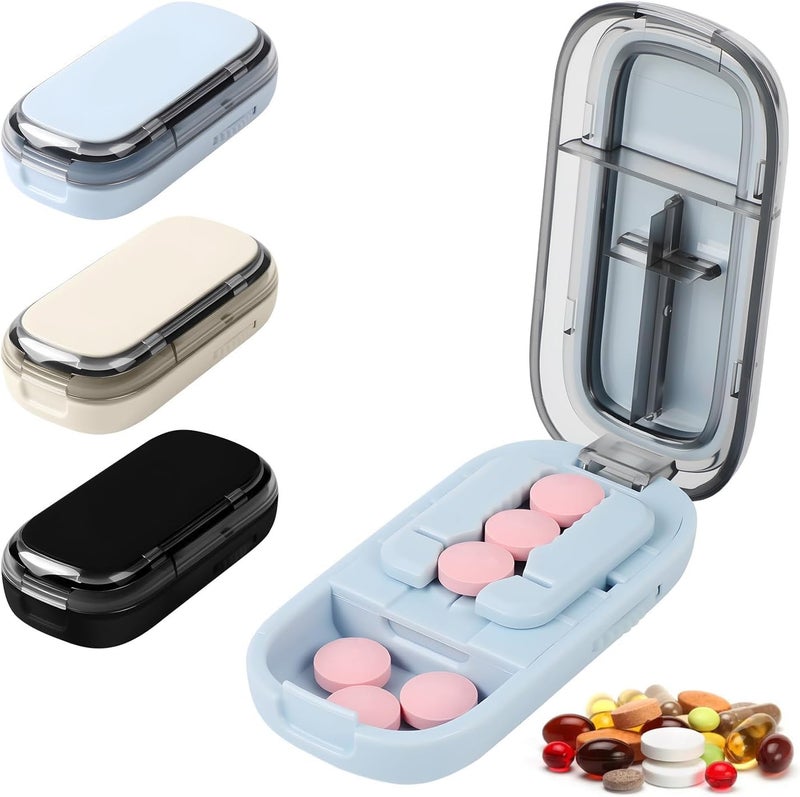 rexibuz Pill Cutter Splitter for Small and Tiny Pills, Larger Pills, Adjustable 1/2 1/4 Splitter with Improved Sharp Blade, Accurate Centering Alignment Device (Blue) - Image 1