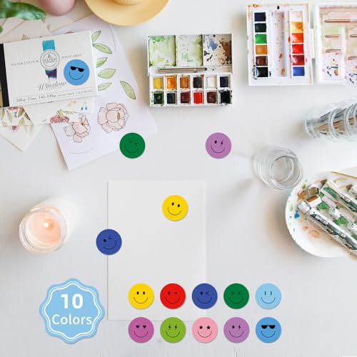 ANSTROUT 6000 Pieces Happy Smile Face Stickers for School Reward Behavior Chart,3/8 Inch in Diameter Round Colorful Reward Labels 10 Styles Happy Face Stickers for Teachers (50 Sheets) - Image 3