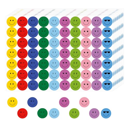 ANSTROUT 6000 Pieces Happy Smile Face Stickers for School Reward Behavior Chart,3/8 Inch in Diameter Round Colorful Reward Labels 10 Styles Happy Face Stickers for Teachers (50 Sheets) - Image 1