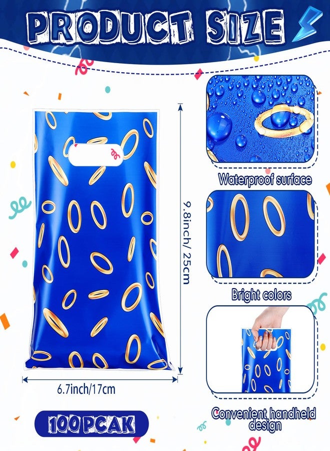 Clysee 50 Pcs Video Game Party Favors Bags Blue with Gold Ring Print Themed Goodie Bag Video Game Candy Treat Plastic Bags for Gamer's Party Decorations Birthday Parties Favor Gifts Snack Supplies - Image 3