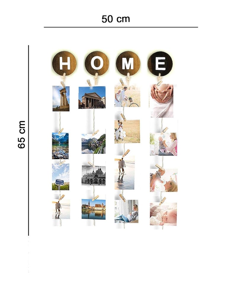 vah Vah Wood Photo Display Family Wall Self Adhesive 3m Hanging Display String with Clips Home Brown  - Image 3