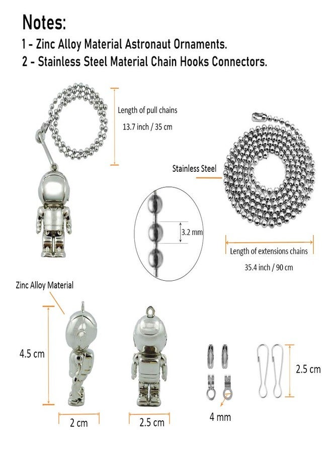 Wayilea Pull String Ceiling Fan Light Extender Chain, Stainless Steel Extension Ball Bead Replacement, Cute Astronaut Spacemen Hanging Ornaments for Lamp Fixture Kids Bedroom Space Decor - Image 5