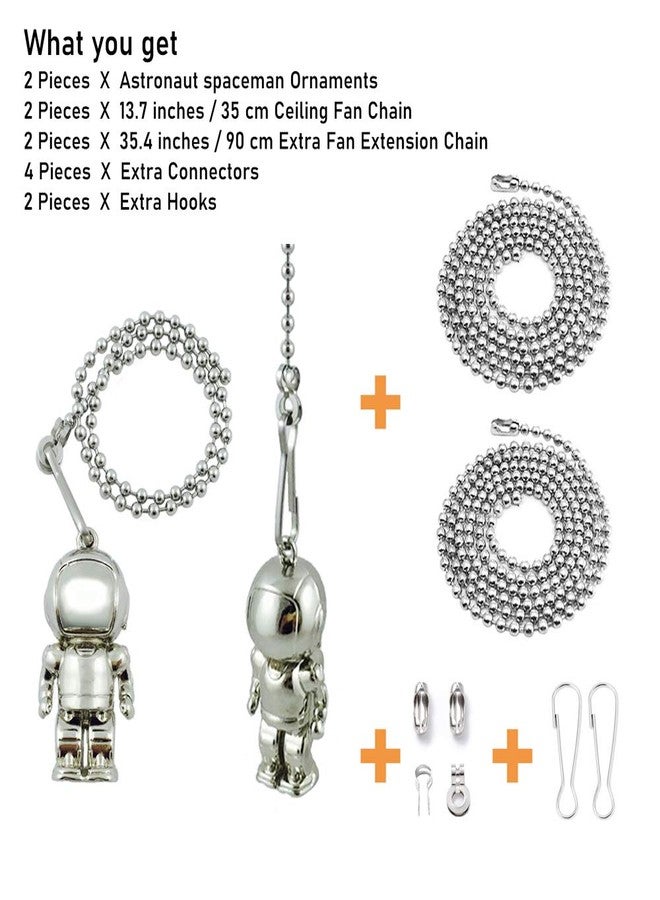 Wayilea Pull String Ceiling Fan Light Extender Chain, Stainless Steel Extension Ball Bead Replacement, Cute Astronaut Spacemen Hanging Ornaments for Lamp Fixture Kids Bedroom Space Decor - Image 4