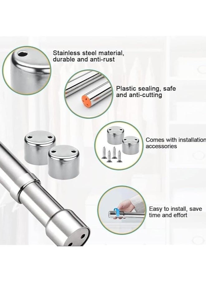 MahMir - Stainless Steel Extendable Rod ,Clothes Rail Pole with End Sockets & Screws and Rust Resistant for Wardrobe, Shower, Balcony, Windows (  47 - 80cm ) - Image 1
