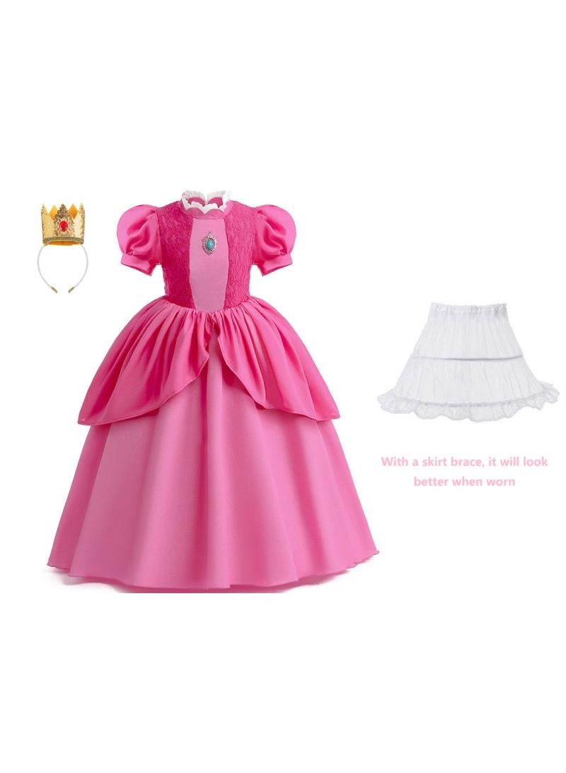 general 1 Set Of Princess Peach Toadstool Party Costume Dress For Girls With Skirt Brace Best Gift For Children'S Day - Image 1