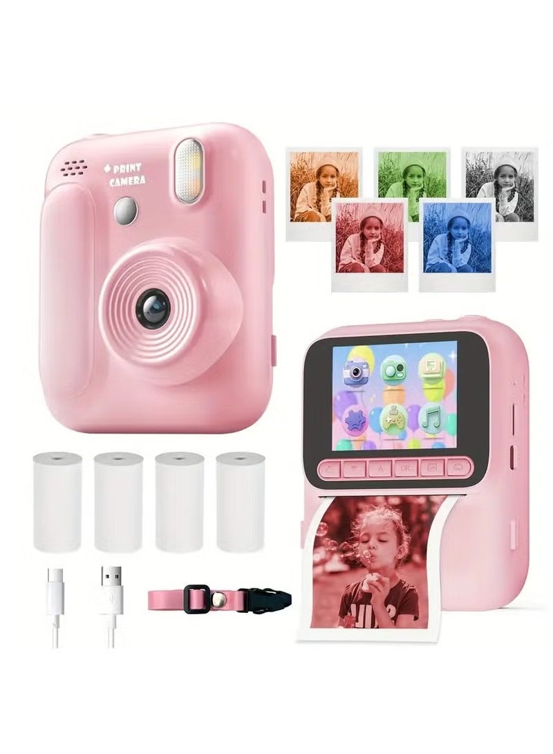 BlueFire Kids Instant Print Camera with 4800W HD Photos, 1080p Full HD Video, 2.4" IPS Display, Ink-Free Thermal Printing, Built-in Games & MP3 Player, USB-C Rechargeable 3H Battery, Supports 128GB – Fun Creative Digital Camera Gift for Boys & Girls with Paper Rolls Included - Image 1
