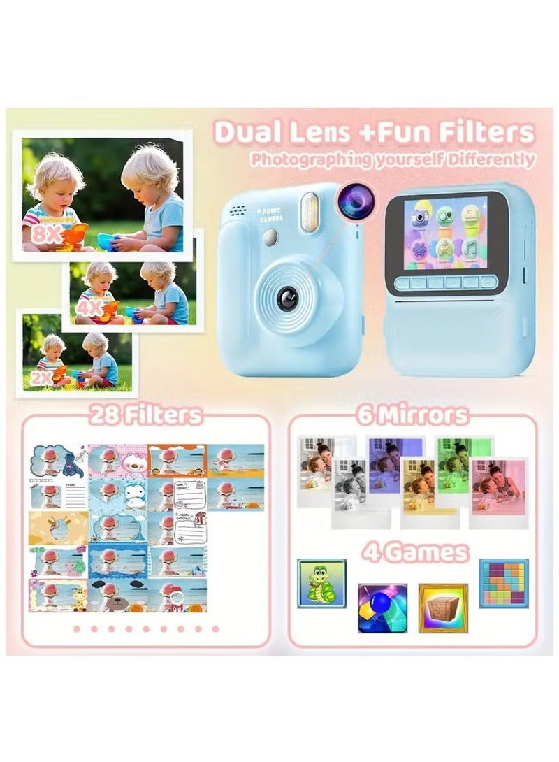 BlueFire Kids Instant Print Camera with 4800W HD Photos, 1080p Full HD Video, 2.4" IPS Display, Ink-Free Thermal Printing, Built-in Games & MP3 Player, USB-C Rechargeable 3H Battery, Supports 128GB – Fun Creative Digital Camera Gift for Boys & Girls with Paper Rolls Included - Image 3