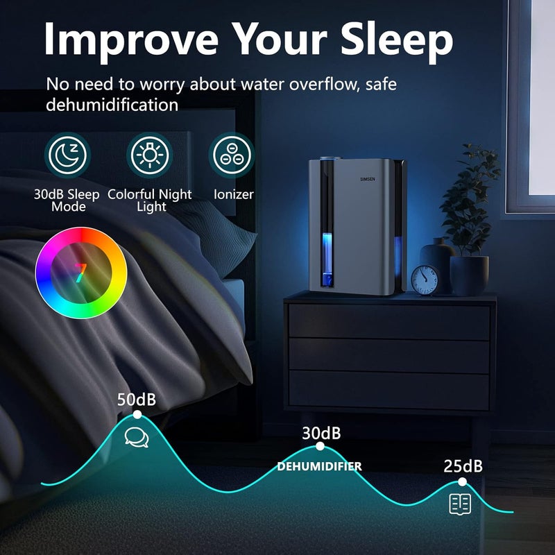 SIMSEN 95oz Dehumidifiers for Home 720 sq ft Quiet Dehumidifier with Reusable Filter and Ionizer Small Dehumidifier with Drain Hose Dehumidifiers for Bedroom Bathroom Basements Closet RV - Image 4