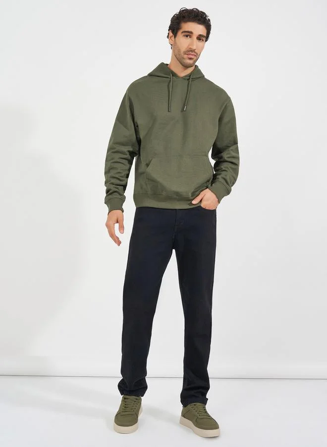 Styli Relaxed Fit Fleece Hoodie with Kangaroo Pocket