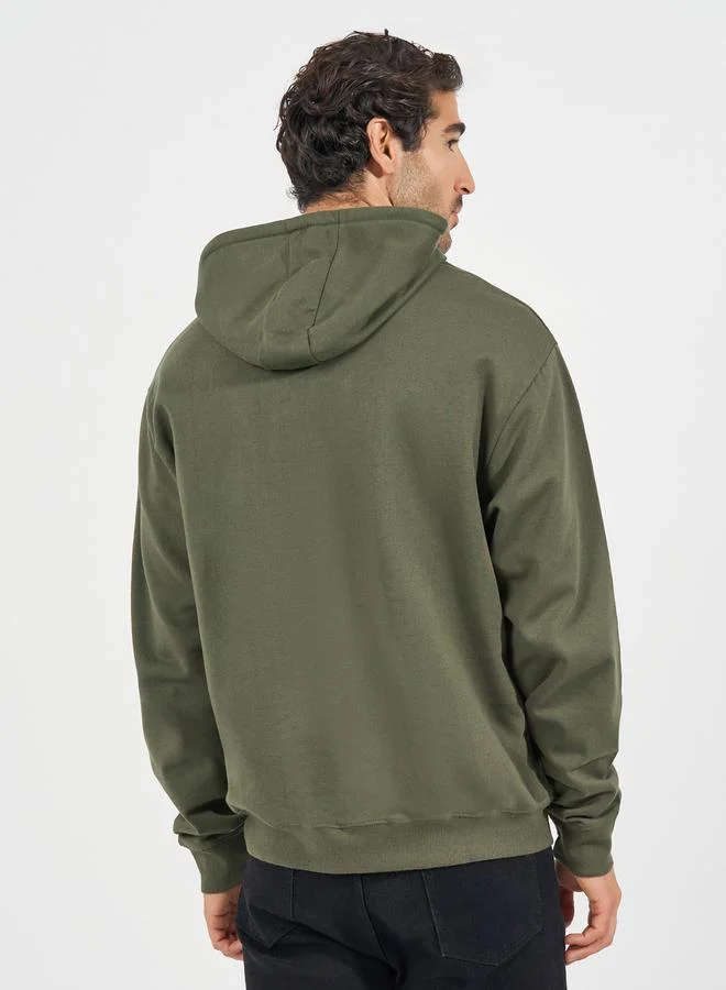 Styli Relaxed Fit Fleece Hoodie with Kangaroo Pocket