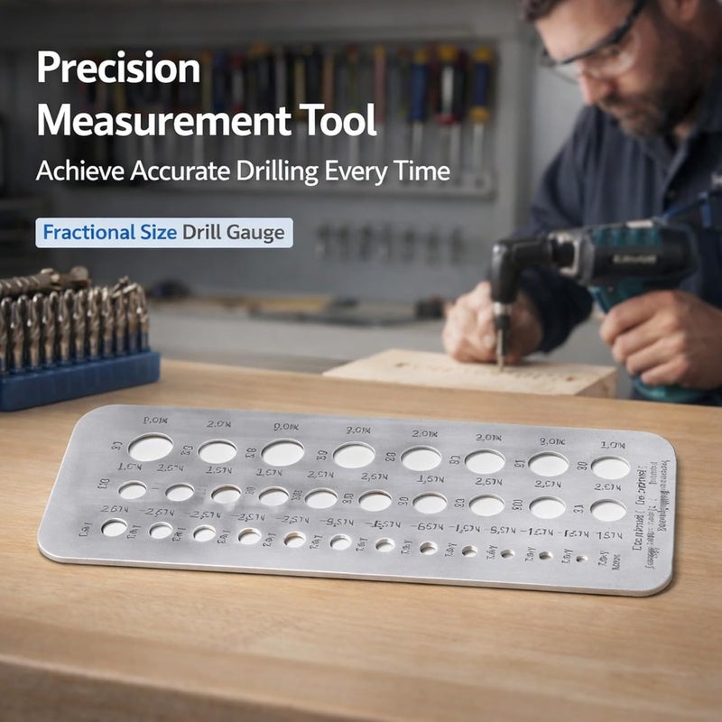 Fractional Size Drill Gauge, Stainless Steel 1/16-1/2 Inch, Double Sided Measurement Tool - Accurate Scale, Ideal for Bolt Wire Diameter Checking - Image 2