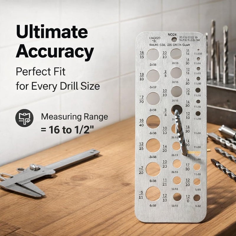 Fractional Size Drill Gauge, Stainless Steel 1/16-1/2 Inch, Double Sided Measurement Tool - Accurate Scale, Ideal for Bolt Wire Diameter Checking - Image 3