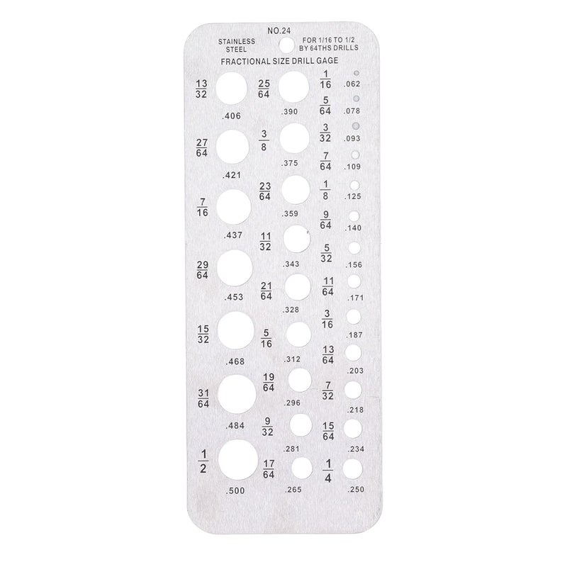 Fractional Size Drill Gauge, Stainless Steel 1/16-1/2 Inch, Double Sided Measurement Tool - Accurate Scale, Ideal for Bolt Wire Diameter Checking - Image 1
