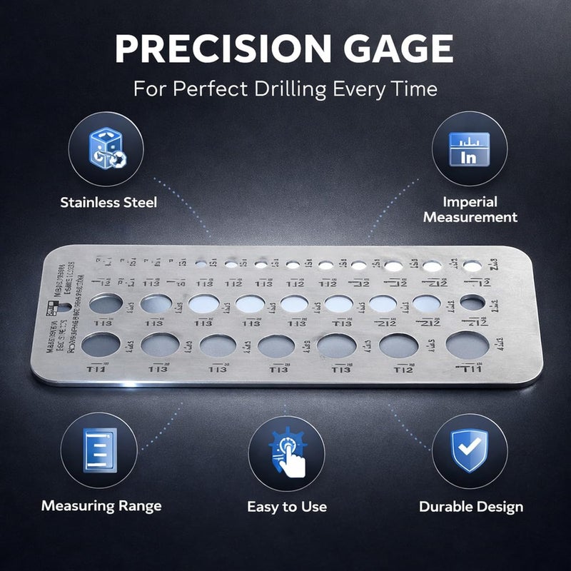 Fractional Size Drill Gauge, Stainless Steel 1/16-1/2 Inch, Double Sided Measurement Tool - Accurate Scale, Ideal for Bolt Wire Diameter Checking - Image 4