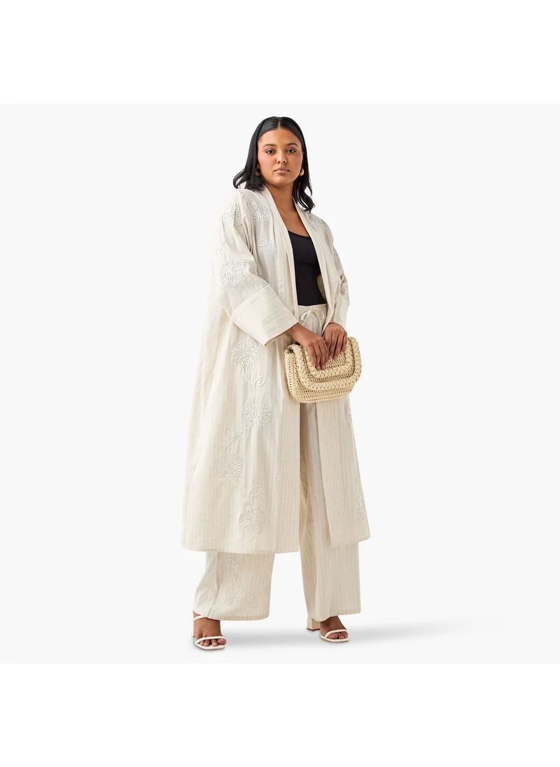  أولا بوبكن Plus Size Ulla Popken Applique Detail Open Front Longline Shrug