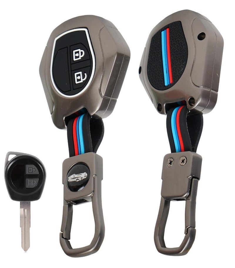 Zealsy Key Cover Compatible with Maruti Suzuki Swift / Swift Dzire / Wagon R / Ertiga / Brezza / Fronx / Celerio / Alto Smart Key | 2 Button Metal Silicone Car Key Protector Case - Image 1