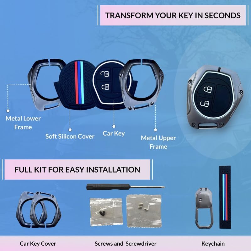 Zealsy Key Cover Compatible with Maruti Suzuki Swift / Swift Dzire / Wagon R / Ertiga / Brezza / Fronx / Celerio / Alto Smart Key | 2 Button Metal Silicone Car Key Protector Case - Image 3
