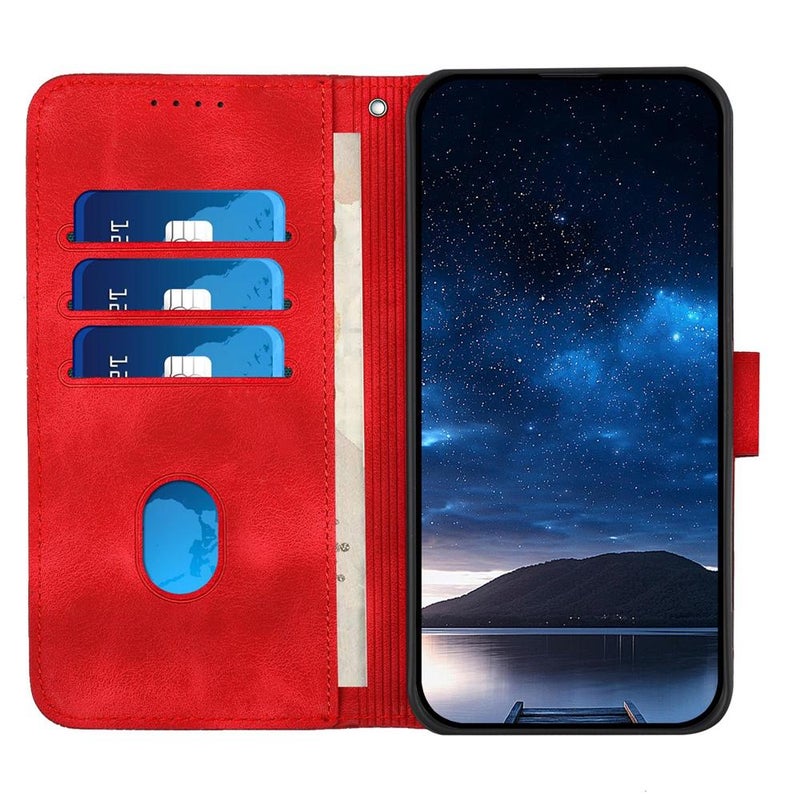 erorex For Xiaomi 15T Pro 5G Grid  Embossed Pattern Leather Phone Case with Lanyard(Red) - Image 3