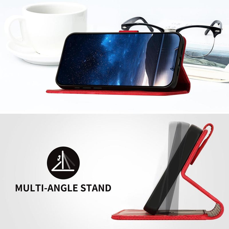 erorex For Xiaomi 15T Pro 5G Grid  Embossed Pattern Leather Phone Case with Lanyard(Red) - Image 4