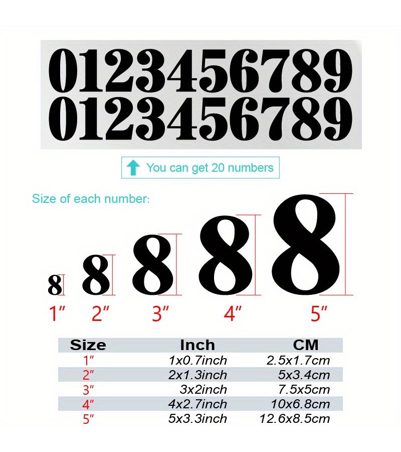 Red 2 Inch 20pcs Reflective Self Adhesive Number Decals for Car House Mailbox - Image 2
