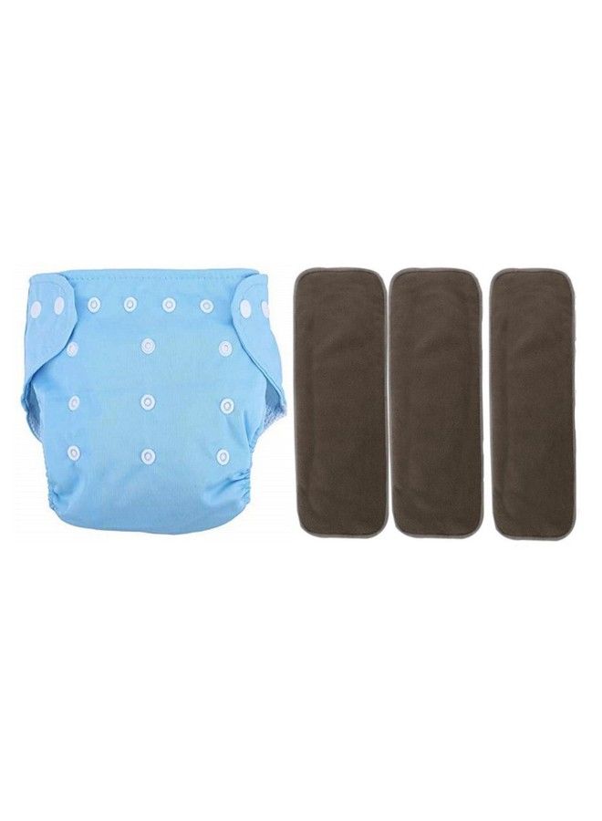 Tinny Tots Pack Of 1 Pocket Button Style Baby Reusable Cloth Diaper Winter Autumn Special Adjustable With 3 Bamboo Charcoal Inserts Pad(5 Layers) For New Borns Toddlers Infants(Blue)  - Image 2
