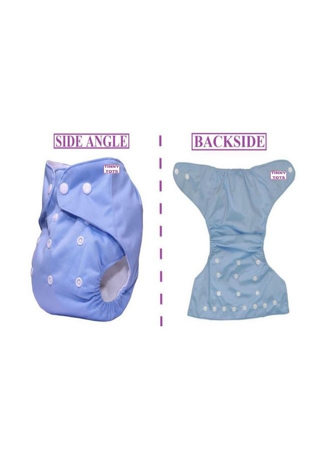 Tinny Tots Pack Of 1 Pocket Button Style Baby Reusable Cloth Diaper Winter Autumn Special Adjustable With 3 Bamboo Charcoal Inserts Pad(5 Layers) For New Borns Toddlers Infants(Blue)  - Image 3