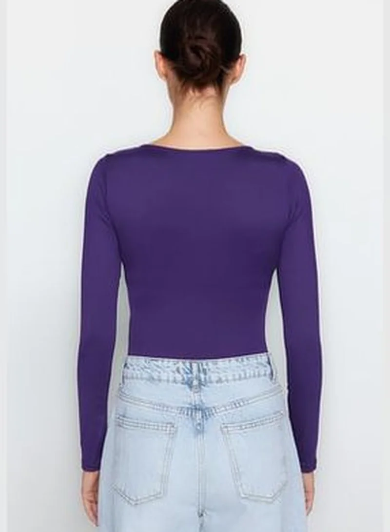 trendyol Purple Fitted/Situated, Crinoline Collar Soft Fabric, Flexible With Snap Buttons Knitted Body TWOAW24BD00031
