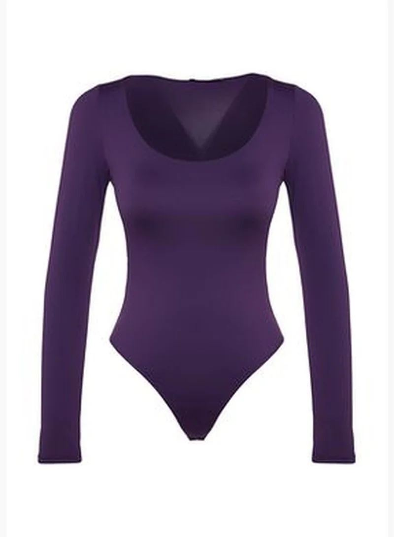 trendyol Purple Fitted/Situated, Crinoline Collar Soft Fabric, Flexible With Snap Buttons Knitted Body TWOAW24BD00031