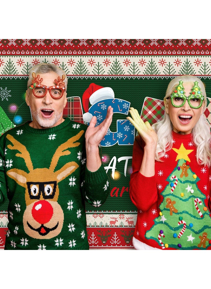 Moukeren 7 x 5 ft Tacky Ugly Christmas Sweater Party Backdrop Large Fabric Ugly Christmas Sweater Backdrop Xmas Photography Background Winter Holiday Photo Booth Party Decoration  - Image 4