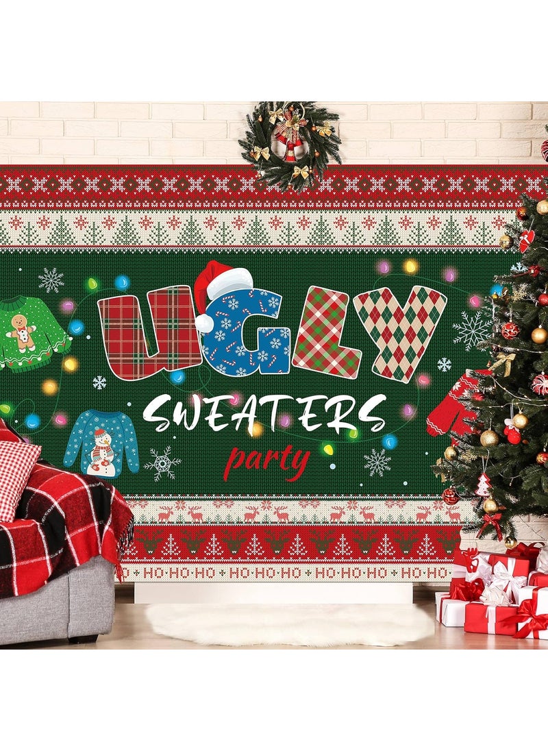 Moukeren 7 x 5 ft Tacky Ugly Christmas Sweater Party Backdrop Large Fabric Ugly Christmas Sweater Backdrop Xmas Photography Background Winter Holiday Photo Booth Party Decoration  - Image 3