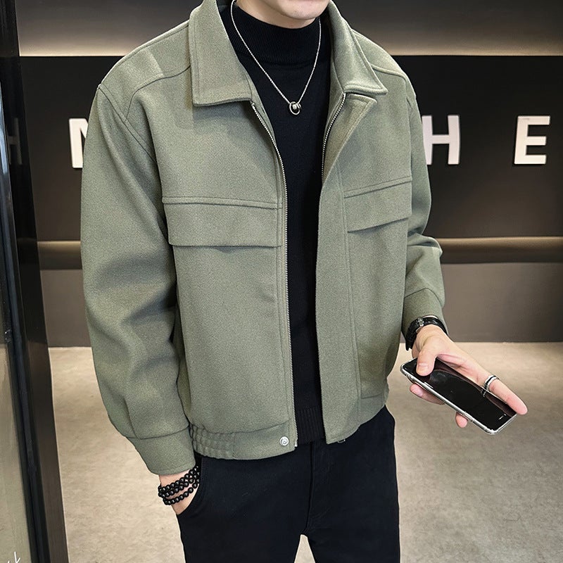 Mens Woolen Jacket Casual Chic Winter Coat 2023 Black - Image 2