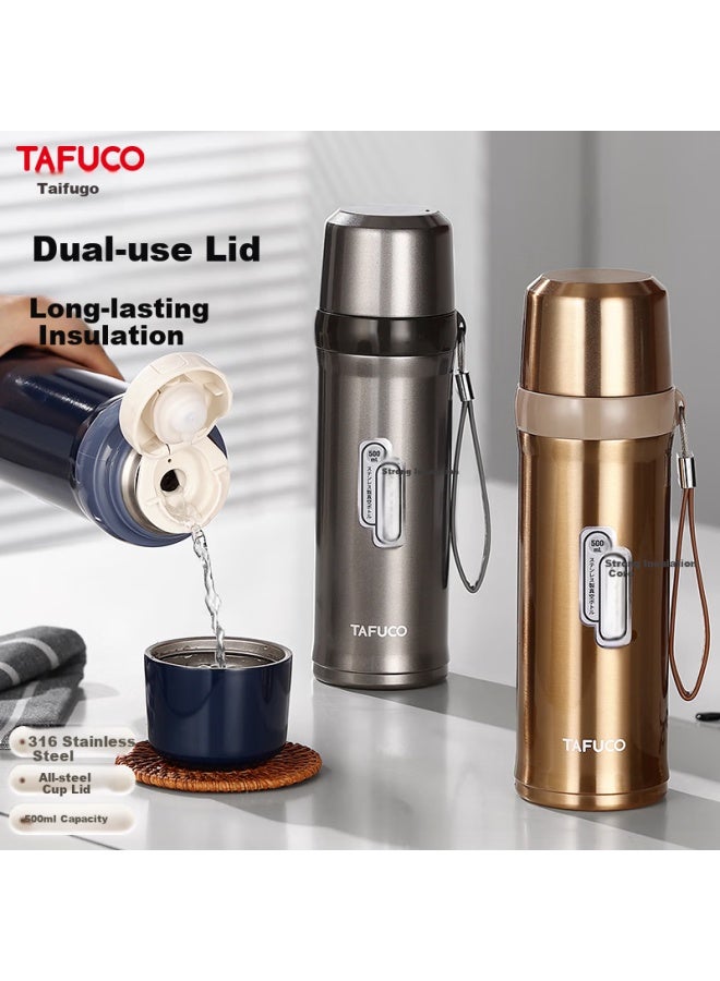 Tafuco 316 Stainless Steel Insulated Water Bottle With Tea Infuser 500ml Dark Gray T1597 - Image 2
