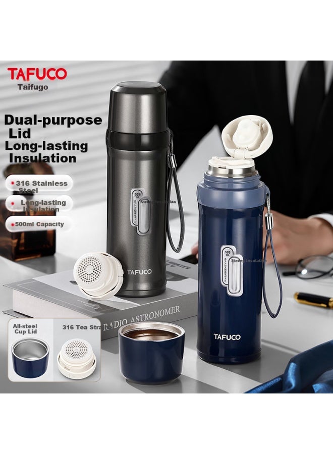 Tafuco 316 Stainless Steel Insulated Water Bottle With Tea Infuser 500ml Dark Gray T1597 - Image 1