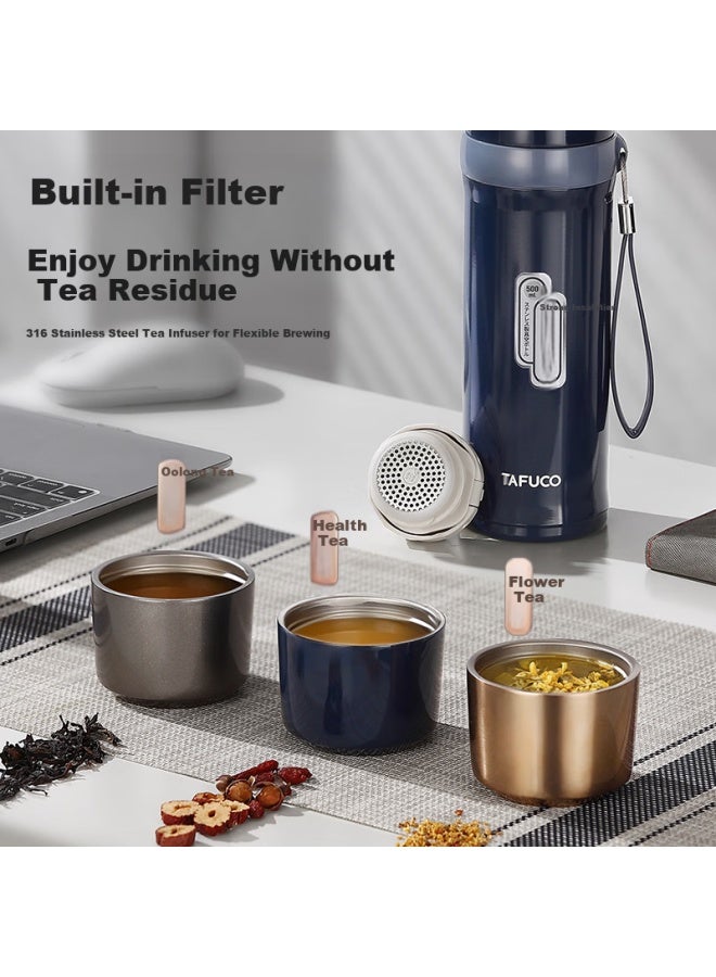 Tafuco 316 Stainless Steel Insulated Water Bottle With Tea Infuser 500ml Dark Gray T1597 - Image 5