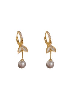 French Chic Cat Eye Tassel Pearl Earrings Cat's eye stone fishtail pearl tassel ear buckle (thick gold plating)