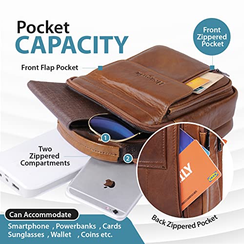 hengwin Travel Leather Crossbody Cell Phone Purse Messenger Bag Waist Pouch Fanny Pack Shoulder Handbags with Top Handle Shoulder Strap (Brown) - Image 3