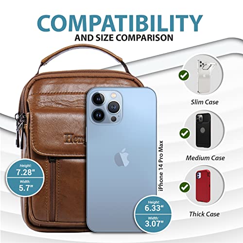 hengwin Travel Leather Crossbody Cell Phone Purse Messenger Bag Waist Pouch Fanny Pack Shoulder Handbags with Top Handle Shoulder Strap (Brown) - Image 2