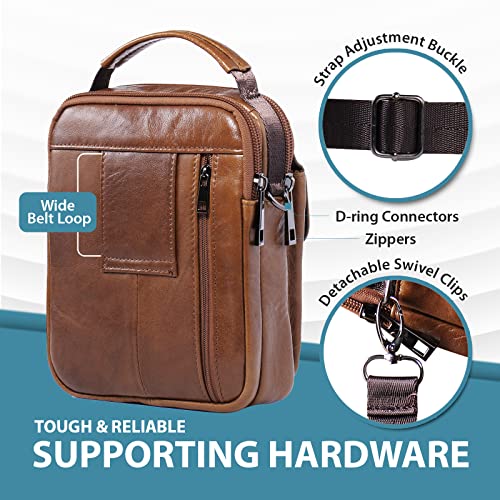hengwin Travel Leather Crossbody Cell Phone Purse Messenger Bag Waist Pouch Fanny Pack Shoulder Handbags with Top Handle Shoulder Strap (Brown) - Image 4